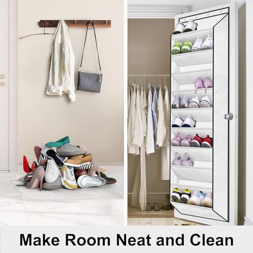 SLEEPING LAMB Over The Door Shoe Organizer for Closet with Large Deep Pockets, Narrow Shoe Rack for Door Hanging Boots Storage, White — view 6