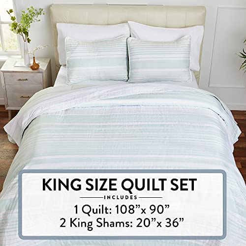 2 Piece Quilt Set With Sham | Soft & Breathable Bed Cover For Spring & Summer | All-Season Quilt | Multi Layer Coverlet | Lightweight Bedspread | Boho Stripes | Queens Collection (King, Air Blue) #TOP6
