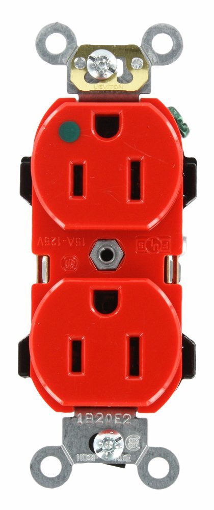 Leviton 8200-I 15 Amp, 125 Volt, Wide Body Duplex Receptacle, Straight Blade, Hospital Grade, Self Grounding, Nickel Plated Brass Strap, Ivory