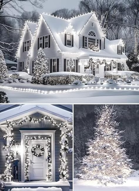 Brightown Outdoor Christmas Lights, 100 Ft C9 LED Commercial String Lights with Pure White Strawberry C9 Bulbs, Waterproof Connectable UL Certified C9 Lights for Indoor Yard Xmas Tree House Decor