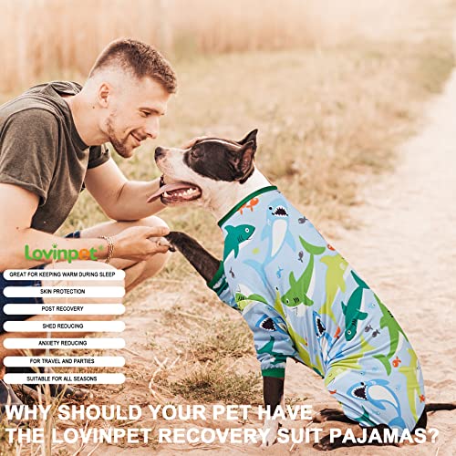 Lovinpet Surgical Recovery Shirt For Large Dogs, Undershirt For Dog Coats, Lightweight Stretchy Knit Dog Onesie, Big Bites Turquoise Print Dog Jammies, Uv Protection, Large Breed Dogpj's/Xl #TOP7