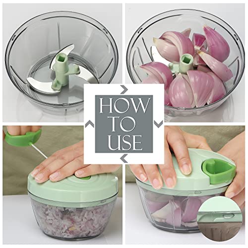 Ourokhome Manual Food Processor Vegetable Chopper, Portable Hand Pull String Garlic Mincer Onion Cutter for Veggies, Ginger, Fruits, Nuts, Herbs, etc., 500ml, Green