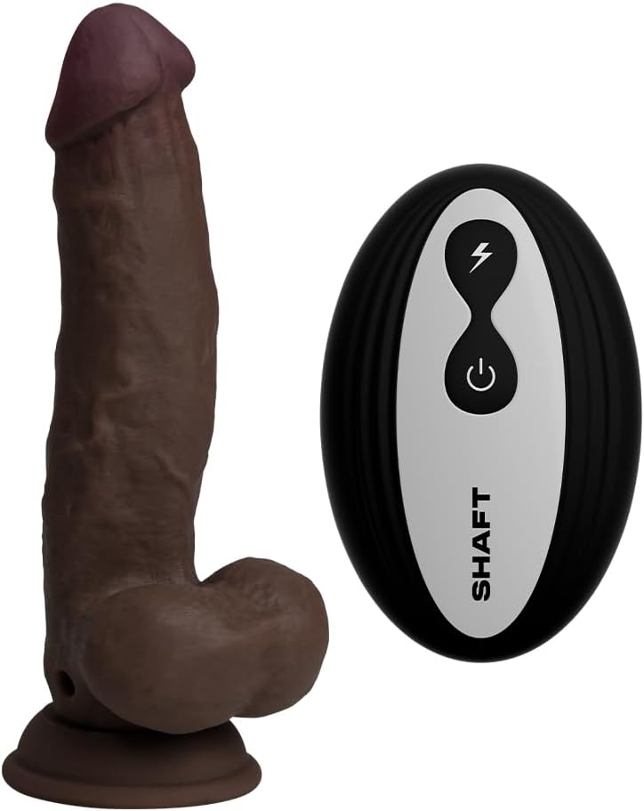 Model N Realistic Dildo with Balls & Anatomical Curve - Dual Density Silicone Sex Toys for Women - Harness Friendly, Suction Strap On Vibrating Dildo with 8 Modes - Couples Adult Toys (8.5" Mahogany)