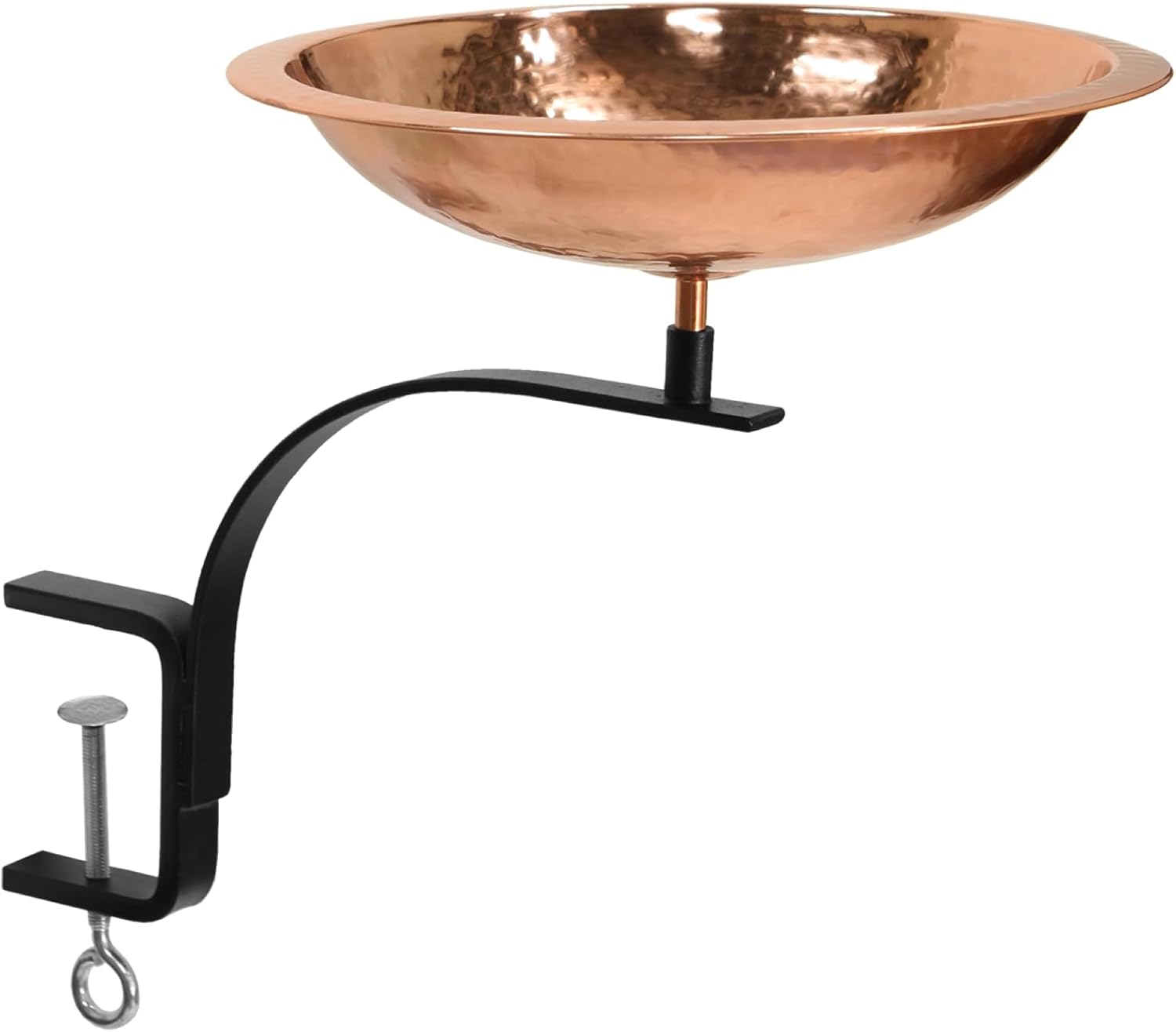 Hammered Copper Birdbath w/Rim- Rail Mount Bracket