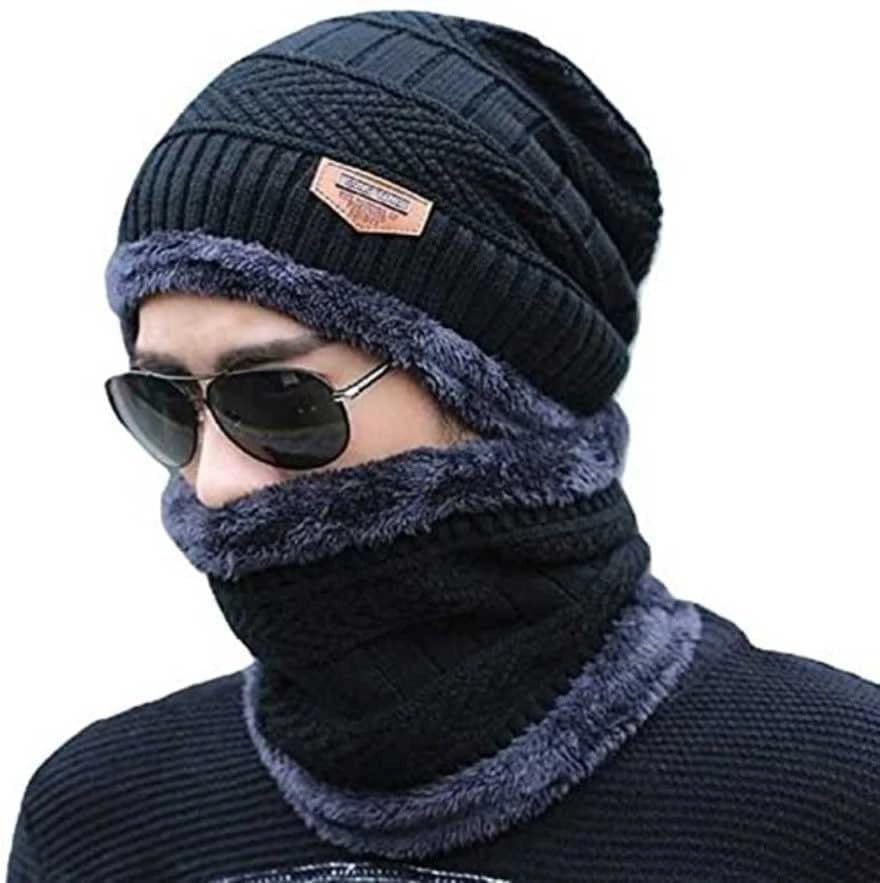 famkart Stylish Men Woolen Regular Cap | Winter Knit Hat & Scarf Set | Cold Weather Accessory | Lightweight & Warm Winter Cap (Multicolour)-picture-18