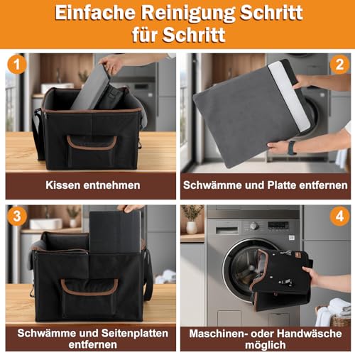 Angooni Einfache Reinigung Hunde Autositz - Sicherer und Komfortabler Hunde Autositz - Hundeautositz mit Aufbewahrungstaschen mit Plüschkissen für Vordersitz Rückbank (Schwarz)
