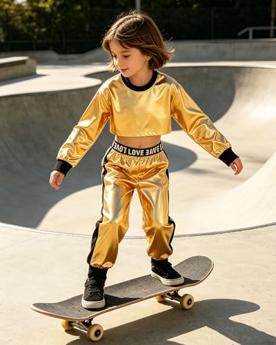 Image of Betusline Girls 2 Piece Outfits Girls Cropped Sweatsuit Pants Outfit Clothes Set, 4T-14 Years