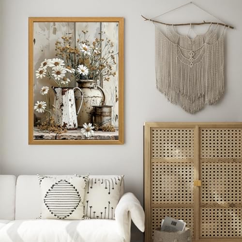 Hianan Wood Framed Vintage Rustic Daisy Floral Wall Art 16x24 in by Hianan - Used condition - Image 4