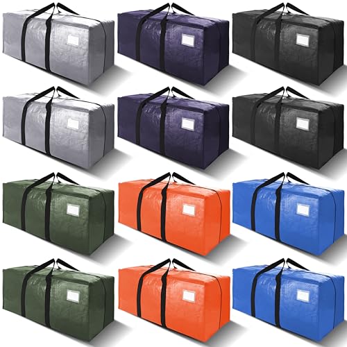 VELVETSURE 12 Pack Heavy Duty Extra Large Moving Bags W/Backpack Straps - Strong Handles & Zippers, Storage Totes For Space Saving, Fold Flat, Alternative to Moving Box and Storage Bin, Multicolor by VELVETSURE - Used condition - US$30.25