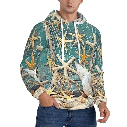 Pull à manches longues homme avec capuche et cordon de serrage ajustable motif coquillages