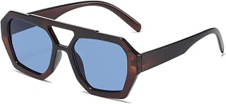 Retro Pilot Sunglasses 70s Square Double Bridge for Women Men | Vintage Trendy Shades with UV400 Protection