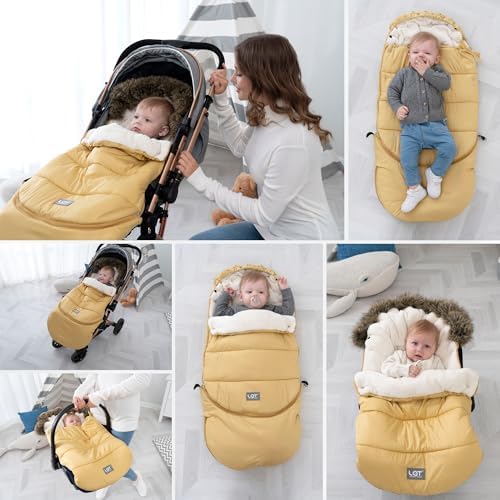 LAT Baby Warm Bunting Bag Universal,Extended and Removable,Stroller Sleeping Bag Cold Weather,Waterproof Toddler Footmuff(Oval,Yellow) — view 8