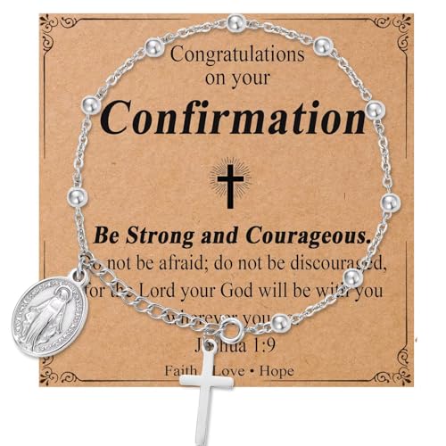 Image of Catholic Gifts for Girl Virgin Mary Christian Cross Bracelet First Communion Baptism Confirmation Gifts For Teen Girls Link Jewelry
