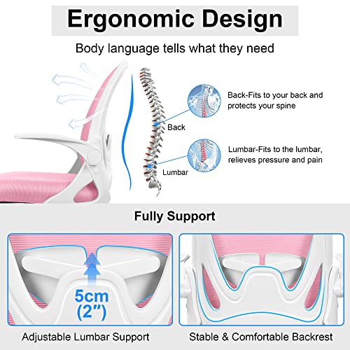 Primy Drafting Chair Tall Office Chair With Flip-Up Armrests Executive Ergonomic Computer Standing Desk Chair With Lumbar Support And Adjustable Footrest Ring (Pink) #TOP1