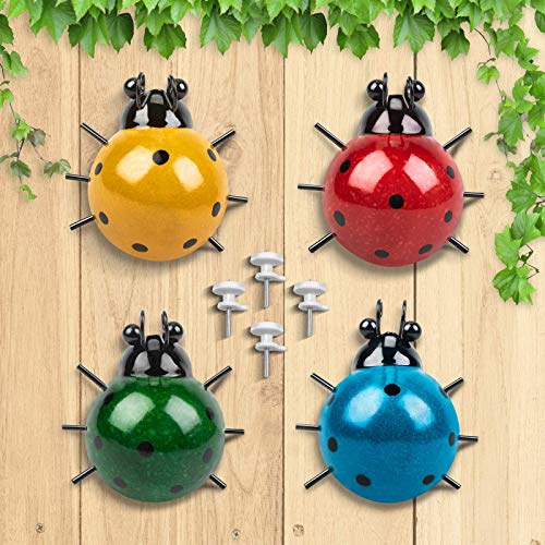 Gornorva 4Pcs Metal Insect Wall Decor,Cute Metal Ladybugs Outdoor Wall Sculptures Outdoor Decor Wall Metal Ladybugs Art For Outdoor Backyard Porch Home Patio Lawn Fence Decoration (4Colors,3.5Inch) #TOP3