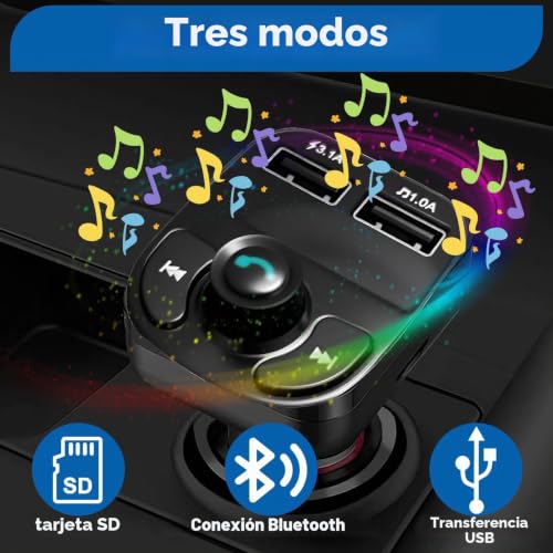 Miniatura 6 de Transmisor Fm Bluetooth 3.1a Doble Usb Mp3 Manos Libres Siri Para Coche