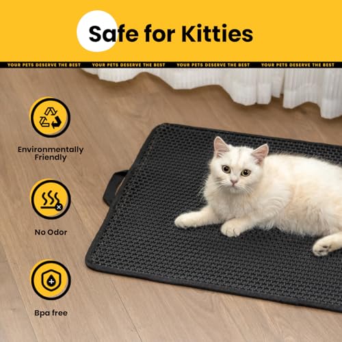 Tapete de areia para gatos tamanho compacto 60 cm x 37 cm para espaços pequenos, camada traseira imp