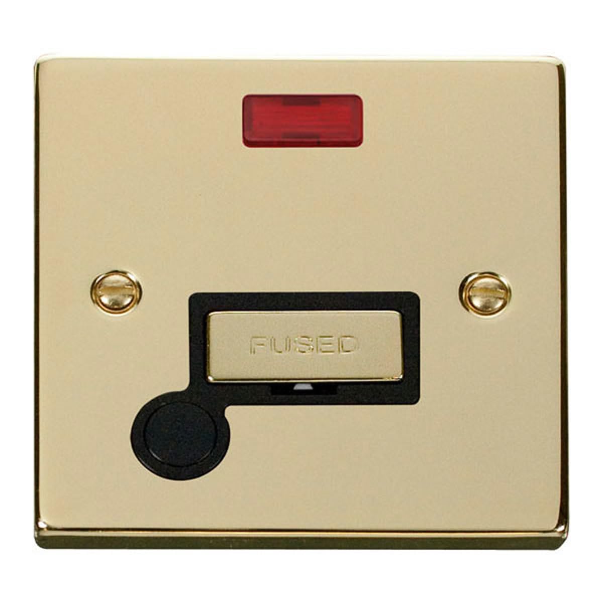 Click Polished Brass 13A Fused Ingot Connection Unit With Neon With Flex - Black Insert