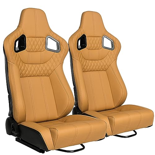 JIABEIR Universal Racing Bucket Seats,Beige PVC Leather Reclinable With Double