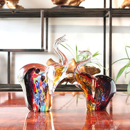 Qf Glass Elephant, Hand Blown Glass Figurine, Handmade Glass Art, Home Decor, Mother And Kid Glass Figurine #TOP3