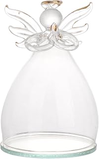 PRETYZOOM Glass Angel Dome, Clear Angel Shaped Cloche Jar with Base, Glass Angel Figurine Immortal Floral Cover for Valentines Day Mothers Day