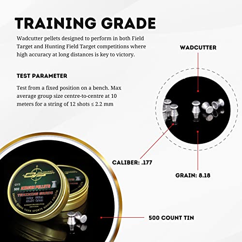 Predator | Qys Training Grade Air Gun Pellets | .177 Caliber, 8.48 Grain | Flat Wadcutter Head For Target Shooting | 500 Count #TOP1