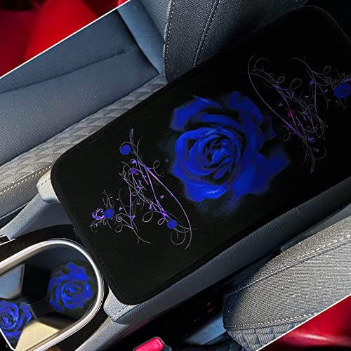 15 Pcs Rose Art Flower Car Seat Covers Full Set For Women Rubber Steering Wheel Cover Armrest Cover Seatbelt Covers Polyester Fabric Front Seat Rear Backrest Cover Bottom Cover Universal (Blue) #TOP6