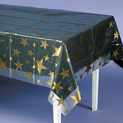 Clear Gold Stars Plastic Tablecloth - 1 Disposable Plastic Table Cover 54