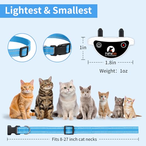 PaiPaitek Cat Shock Collar with Remote, Cat Training Collar with Auto Anti-Meow, Beep, Vibration, Safety Shock 4 Modes for Bad Behaviour, Rechargeable, Effective for Stopping Cats Meowing