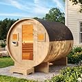 Aoxun Outdoor Barrel Sauna, 4-6 Person Tradition Wood Dry?Steam Sauna with Sauna Stone, 220V/6KW Electric Heater