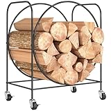 Outsunny Estante de Leña de Metal con Ruedas, Negro