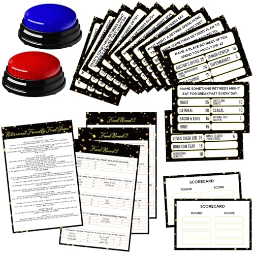 Humyoun 20 Pcs Retirement Friendly Feud Game Set Retirement Party Game Trivia Quiz with 18 Card 2 Buzzer for Adults Family Games Activities Party Supplies, Battery Not Included