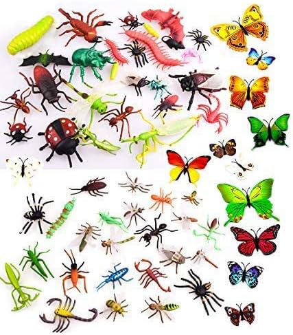 OOTSR 39 Pcs Random Plastic Animal Model Butterfly Toys Figures for Kids Boys, 2-6” Simulation Spiders Cockroaches Scorpions Crickets Lady Butterflies Worms for Education and Christmas Party Favors