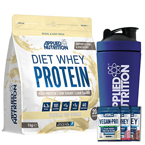 Applied Nutrition Diet Whey 1kg Bundle - Diet Whey High Protein Powder + 5 Sample Bundle + 750ml Steel Protein Shaker | Low Carb & Sugar, Weight Management Shake, 40 Servings (Vanilla)