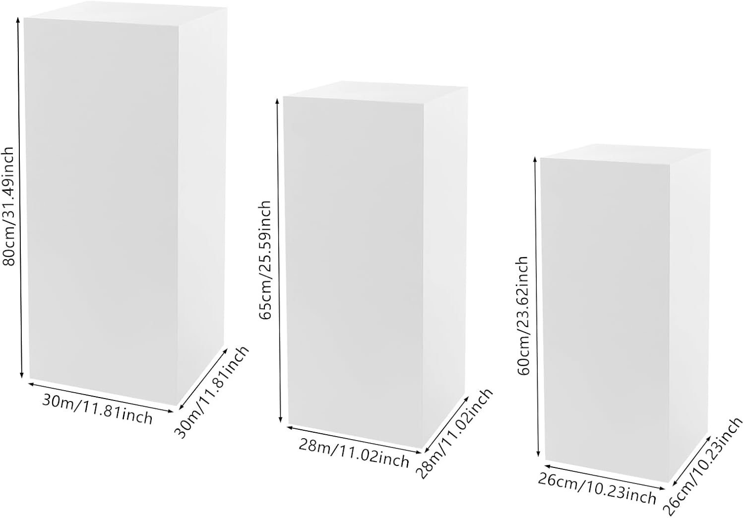 3 PCS Display Pedestal Stand, Metal Display Pedestal Stands Decoration Cube Sculpture Displays Column Square Displays Stands Pillars for Wedding Party Baby Shower Birthday (White, 3PCS)