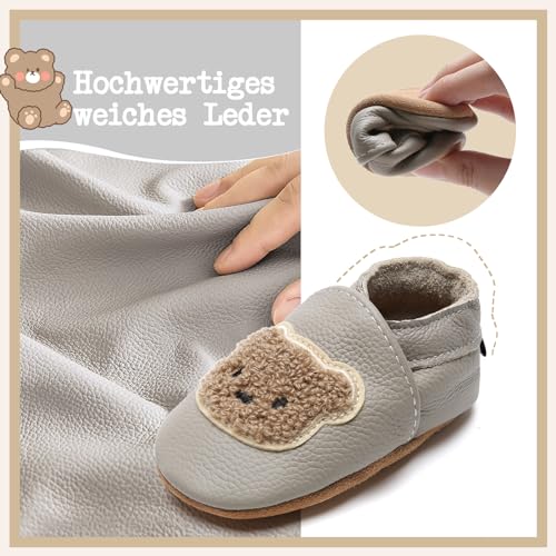 IceUnicorn Krabbelschuhe Baby Lauflernschuhe Jungen Weiche Leder Babyschuhe Kleinkind Lederschuhe mädchen Babyhausschuhe(G-Bär,18-24)