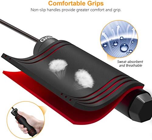 Skipping Rope, Gritin Speed Jump Rope, Tangle-free Adjustable Rope, Rapid Ball Bearings & Soft Foam Handle Design, Lightweight for Adults, Kids, Fitness, Fat Burning [Rope Length Adjuster Included]