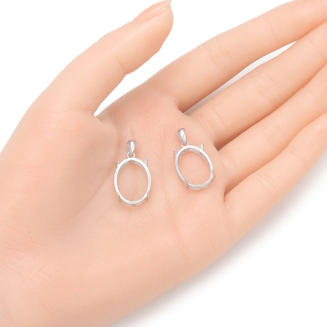 2pcs Adabele Authentic 925 Sterling Silver Hypoallergenic Open Back Bezel Blank Tray Setting for 18mm x 13mm Oval Cabochon Pendant Drop DIY Craft Jewelry Making SS100-4