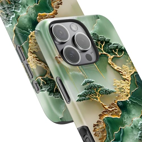 Image of Goodon for iPhone 16 Pro Case Cute - Wireless Charging Compatible - Dual-Layer Hard Shell + Silicone Cover - Protective Phone Case with Trendy Designs for Women - Gold Inlaid Jade Carving | Dual-Layer Hard Shell + Silicone, Slim Fit Protective Phone Cover with Wildflower Designs for Women Girls