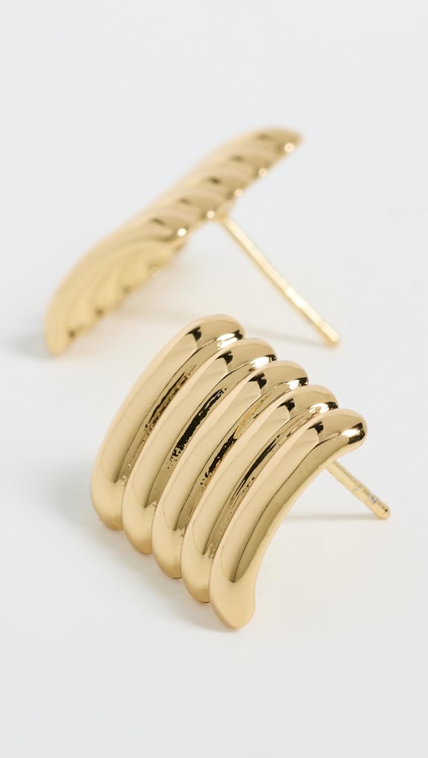 Heaven Mayhem Clemmie Earrings – Women’s Ribbed Curved Design Minimalist Earrings, Classic Lightweight Pair for Pierced Ears - Image 3