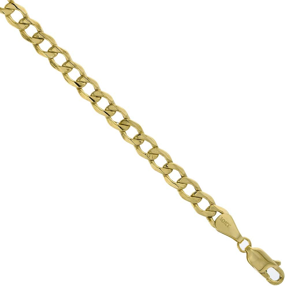 Hollow 10k Yellow Gold 5mm Cuban Link Curb Chain Necklace for Men & Women 18-30 inch