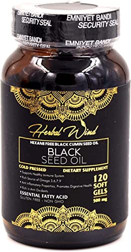 Herbal Wind Black Seed Oil Capsules - Cold Pressed Oil 120 Softgels 500Mg, Premium Quality, Immune Boosting, 100% Pure Black Seed Oil - Non-Gmo (Plastic Bottle) #TOP2