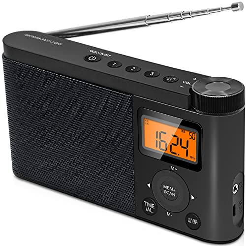 Portable AM FM Radio Transistor Battery Operated Radio by 4AA Batteries with Excellent Reception,Good Sounds,Digital Screen, Station Preset, Stereo Earphone