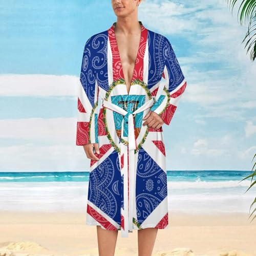 Montserrat Flag Paisley Pattern Funny Men's Robe Novelty Soft Lightweight Bathrobe Long-sleeve Spa Robes2