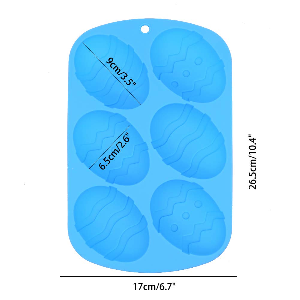 Juego de 4 moldes de silicona con 6 cavidades en forma de huevo de Pascua para hornear pasteles y chocolates, para hacer jabón, pasteles, magdalenas, cubitos de hielo, pudín de galletas