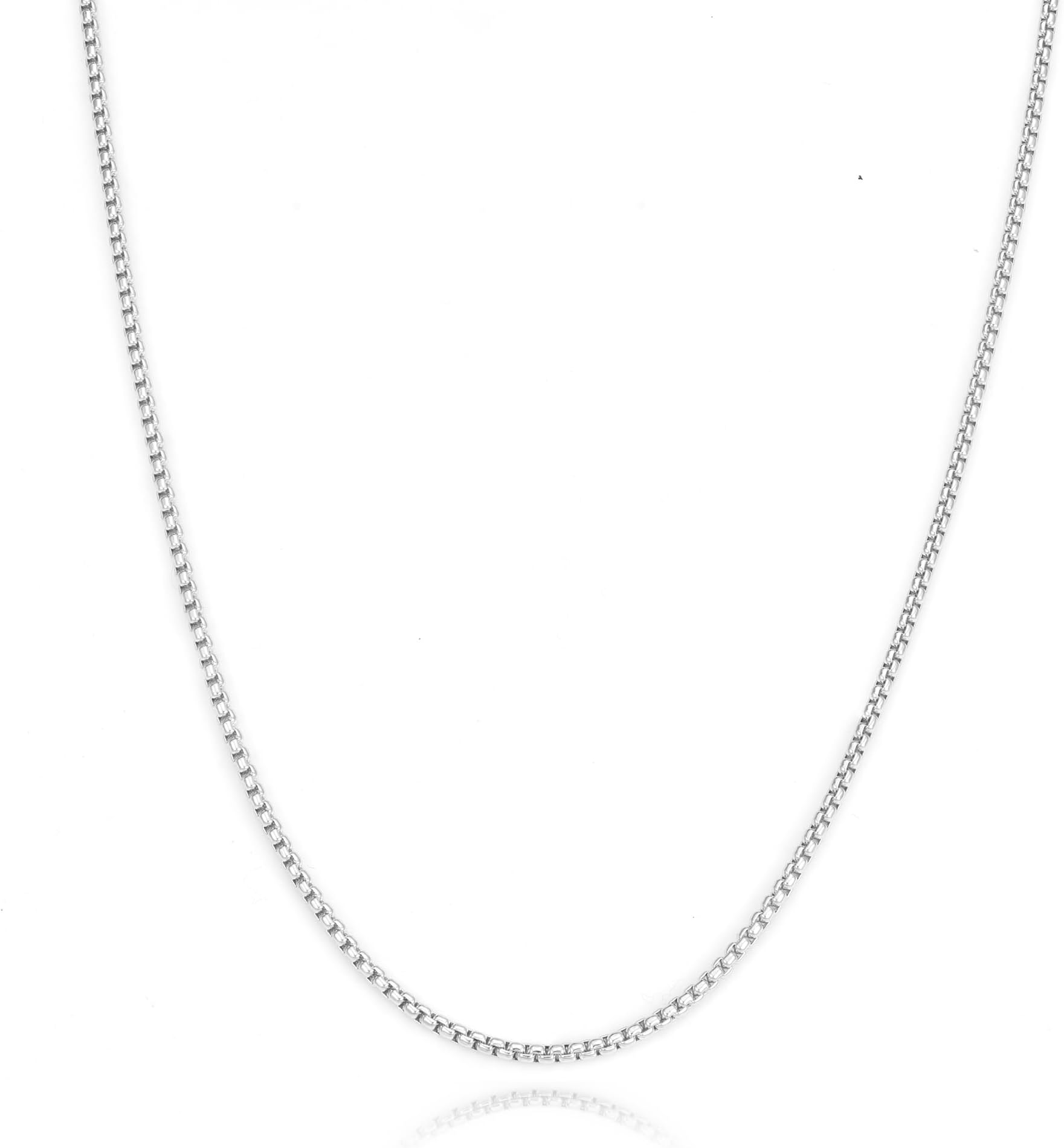 Solid 925 Sterling Silver Box Chain Rope Chain Lobster Clasp Silver Chain for Men Silver Necklace Chain for Women 16/14/20/22/24/26/30 Inches