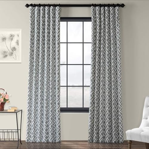 Image of HPD Half Price Drapes Modern Geometric Printed Curtains Luxury Cotton Curtains 120 Inches Long (1 Panel) Room Darkening Curtains for Bedroom & Living Room, 50W x 120L, Crosshatch Geometrical Grey