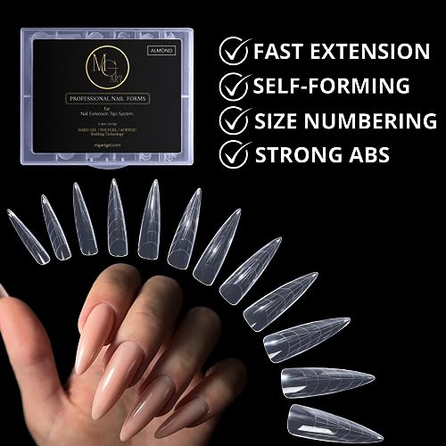 MGART Dual Nail Forms ALMOND Extension Structure Poly gel Nail Forms Full Cover Molds 12 Sizes for Solid Gel Glue Art Design Salon&DIY