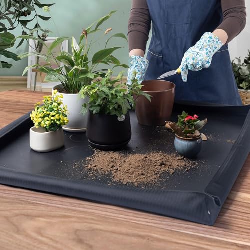 Image of 75x75 cm Gardening Mat for Plant Transplanting and Mess Control Thickened Waterproof Potting Tray Succulent Potting Mat Portable Gardening Mat Plant Gifts for Women Men 29.5x29.5 inch Black