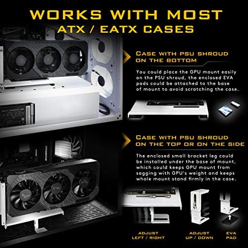 EZDIY-FAB Vertical Graphics Card Holder Bracket,GPU Mount,Video Card VGA Support Kit with 20cm/7.8in PCIE 3.0 Riser Cable- White